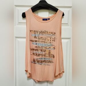 Orange Pink Graphic Sequin Tank Top